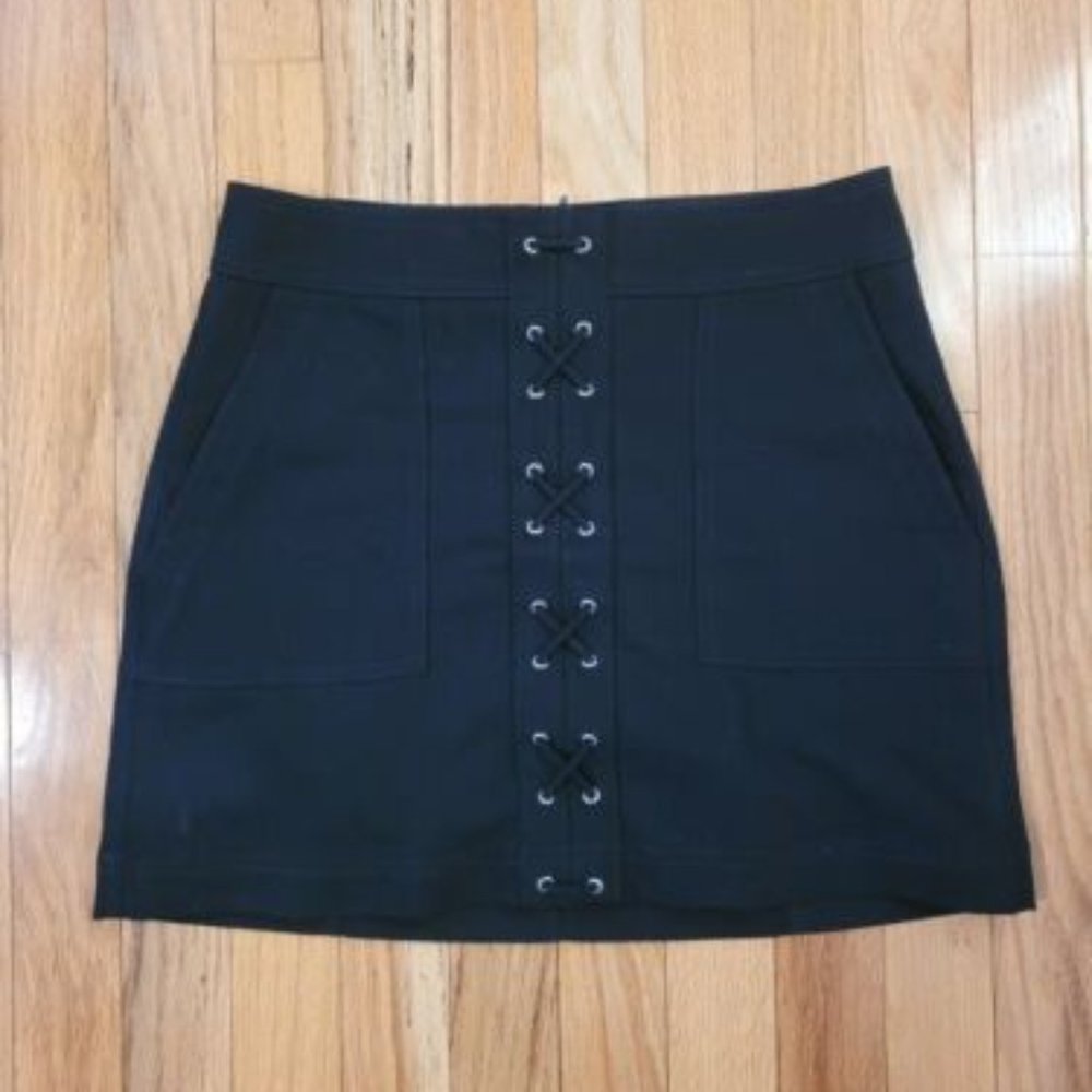 Express Black Mini Skirt ~ Size 2 ~ Faux Tie Up Detailing ~ NEW w/o tags